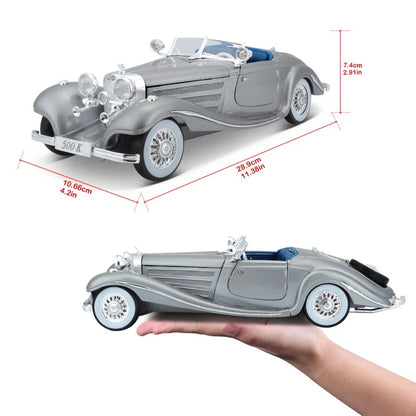 Maisto 1:18 Scale Mercedes-Benz 500K Typ Special Roadster 1936 Diecast Car Model Silver