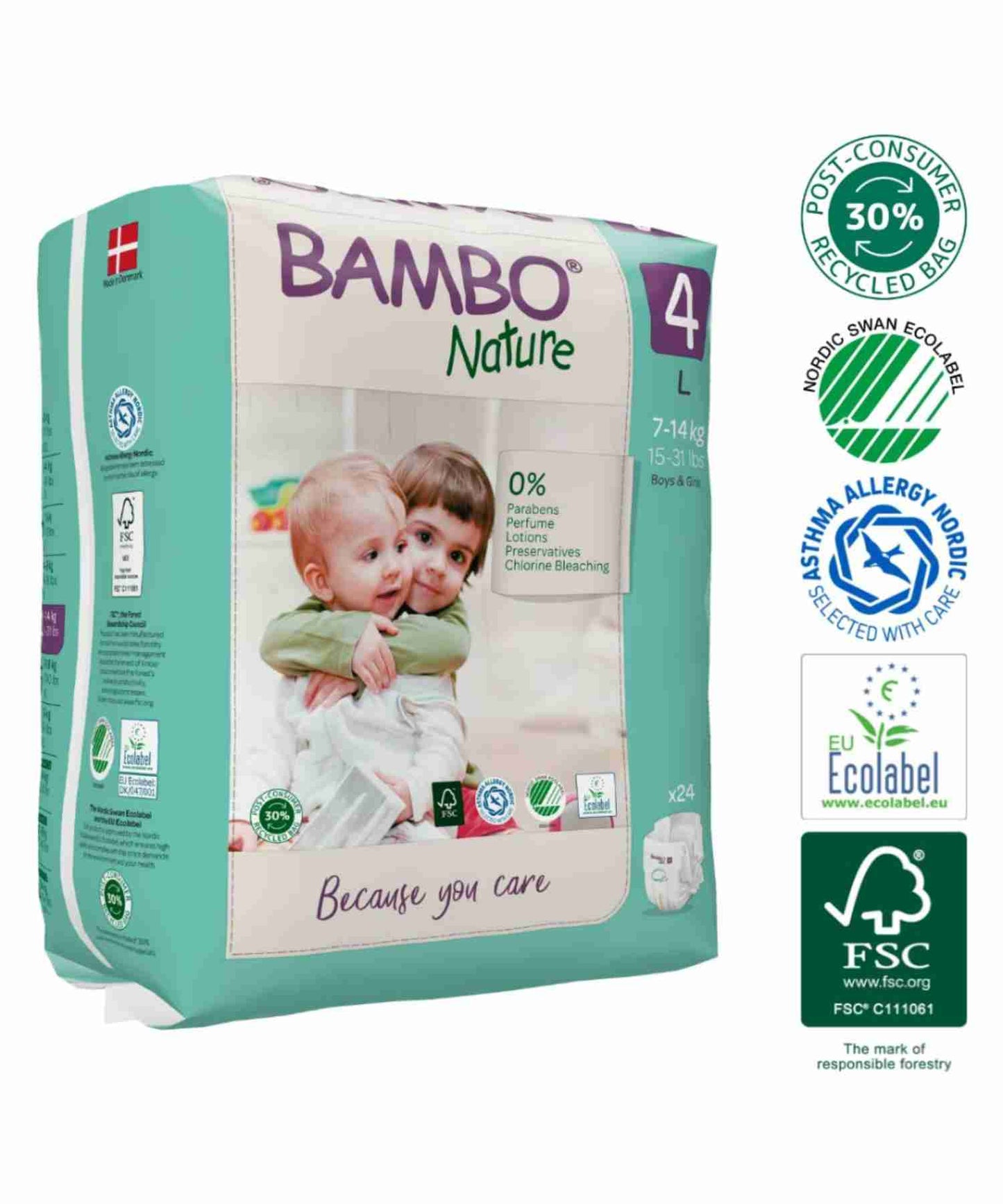 Bambo Nature Premium Baby Tape Diapers for Baby Large,24 Count