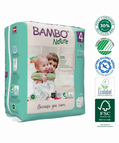 Bambo Nature Premium Baby Tape Diapers for Baby Large,24 Count